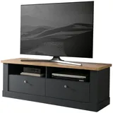 furn.design TV-Lowboard grau und Wotan Eiche Landhaus 135 cm - Dunkelgrau, Naturbelassen