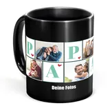 Tassendruck Schwarze Tasse für Papa - mit Fotocollage für 6 Fotos - Geschenk für Papa, Bester Vater, Fototasse | Personalisiertes Fotogeschenk, Hochglänzend Schwarz, 300 ml