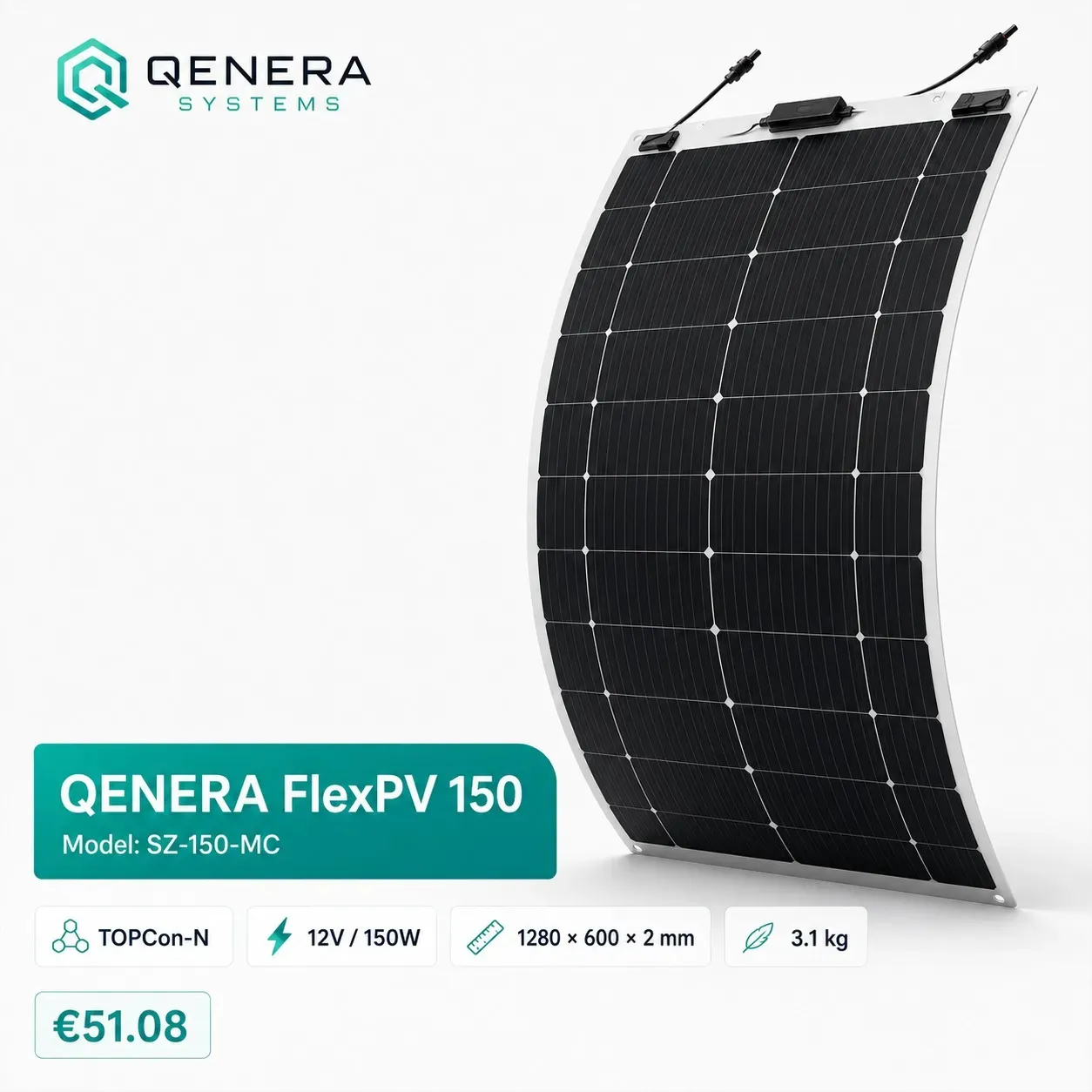 QENERA FlexPV 150 Solarmodul SZ-150-MC - 150W 12V CPC 1560x600x 2 mm - 0% MwSt. (gem. § 12 Abs. 3 UStG)