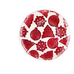 Excelsa Set Von 6 Früchte Teller Xmas Glas 22,5Xh1,5X22,5 Cm Rot