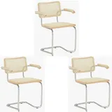 3er-Set Esszimmerstuhl FM10 Rattanstuhl mit Metallrahmen Divit beige