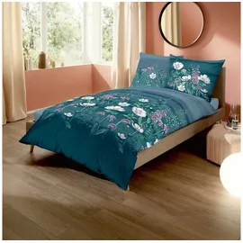 KAEPPEL Mako-Satin Bettwäsche Moody Floral türkis 135x200 cm + 80x80 cm - grün;blau