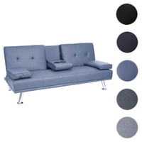 3er-Sofa HWC-F60, Couch Schlafsofa Gästebett, Tassenhalter verstellbar 97x166cm ~ Kunstleder, dunkelblau