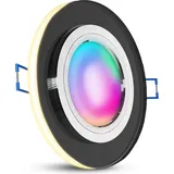 SSC-LUXon YAPU Glas Einbauspot flach mit LED Ring und WiFi Smarthome GU10 LED Strahler - Einbaulampe schwarz spiegelnd RGB CCT