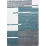 Carpetsale24 Teppich 160x230 cm – Kurzflor Konturenschnitt in Blau Grau Weiß – Kariertes Design, Extra Weich für Wohnzimmer, Esszimmer, Schlafzimmer