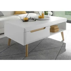 Couchtisch "Isgard" in weiß matt und Scandi Eiche Beistelltisch skandinavisch 107 x 67 cm