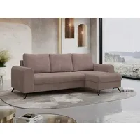 MKS MEBLE Cord Ecksofa - L-Form Cord Sofa mit Schlaffunktion - Wohnlandschaft L Form, Ecksofa mit Schlaffunktion und Bettkasten, Schlafsofa mit Bettkasten, Couch mit Schlaffunktion - Rosa Hugo