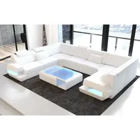 Sofa Dreams Wohnlandschaft Sofa Ledercouch Leder Ragusa U Form Ledersofa, Couch, mit LED, Designersofa weiß