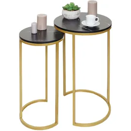 MCW 2er-Set Beistelltisch MCW-K46, Kaffeetisch Nachttisch Loungetisch, Marmor-Optik MDF ~ schwarz-gold