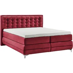 Boxspringbett "Dubai", rot (d 521 rot), B:177cm L:214cm, GALLERY M BRANDED BY MUSTERRING, Komplettbetten, Boxspringbett, Winkelfuß in Chrom, 3 Härtegrade, Kopfteil in Kassettensteppung