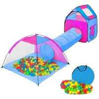 Tectake Spielzelt mit Tunnel, 200 Bällen und Tasche blau/pink
