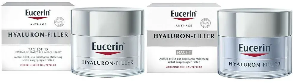 Eucerin® Hyaluron-Filler Nachtpflege + Eucerin® Hyaluron-Filler Tagespflege für normale bis Mischhaut