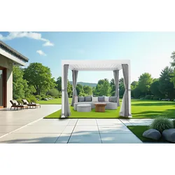 Pavillon KONIFERA "Palma", weiß (grau), B/H/T: 304cm x 244cm x 304cm, Pavillons, Pergola, mit Lamellendach, Sockelmaß: 300x300 cm oder 400x300 cm