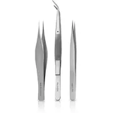 May - Set - Outdoor Pinzette - Splitterpinzette - Zeckenzange lang mit Fixierstift - 3-teilig - Edelstahl