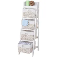 Hhg - Leiterregal Franca, Regal Standregal Mit 4 Korbschubladen 101x30cm, Shabby-look, Vintage, Weiß