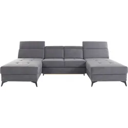 Wohnlandschaft INOSIGN "Cardiz U-Form", grau, B:296cm H:83cm T:173cm, Webstoff (100% Polyester), Luxus-Microfaser Paris (90% Polyester/10% Polyamid), Struktur fein (100% Polyester), Samtoptik (100% Polyester), Sofas, inkl.Kopfteilverstellung und Federkern wahlweise mit Bettfunktion