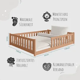 Kids Collective Jugendbett Bodenbett 140 x 200 cm Kiefer massiv braun Zimt