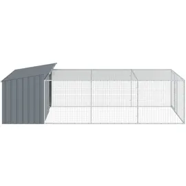 vidaXL Hundehütte mit Auslauf Anthrazit Verzinkter Stahl