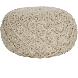 Pouf Makramee Baumwolle beige ⌀ 50 cm BERKANE