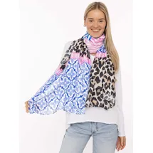 Zwillingsherz Schal "Zitronen Mosaik ", Damen, blau, Web, Obermaterial: 80% Polyester, 20% Viskose, Modetücher Schal, farbenfrohes Muster mit Zitronen, Schriftzug