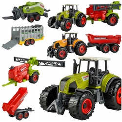 KRUZZEL Spielzeug-Traktor Kinder Spielzeug Farmer Set Trecker Traktor Anhänger Kipper 6 teilig