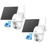 ieGeek Überwachungskamera 2 Stück 4G LTE Überwachungskamera Aussen mit SIM Karte (Aussen, Außenbereich, Wald, Farm, Campingbus, Straße, 3MP Solar PTZ IP Kamera Outdoor mit 100% kabellos Solar Kamera, 2K Farb/IR Nachtsicht 360° PTZ PIR Erkennung 2-Wege-Audio Wasserdicht, Ohne WLAN 4x Digitalzoom Teilen Sie die Ansicht Mehrere Alarme) weiß