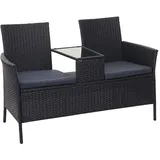 PROREGAL Poly-Rattan Sitzbank mit Tisch Gartenbank Sitzgruppe Gartensofa 132cm Schwarz Kissen Dunkelgrau