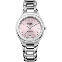 Rotary Damen Quartz Armbanduhr, 32.00mm Gehäusegröße mit pink analog Zifferblatt und Silber Metallarmband Armband LB05105/39