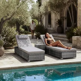 Tectake Rattan-Doppelliege Sonnenliege 196 x 62 x 0 cm Grau