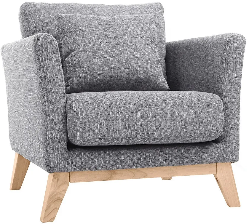 Fauteuil scandinave déhoussable en tissu gris clair et bois clair OSLO