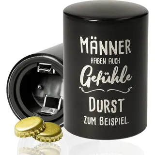 Flaschenöffner Push & Pull - Geschenk zu Vatertag für Männer - Aluminium Kapselheber in Edelstahl-Optik - Schwarz - Mit Gravur - Schwarz