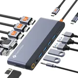 NOVOO Docking Station Dual Monitor, USB C Hub Dual HDMI 4K 60Hz, Displayport, VGA, Gigabit Ethernet, PD 100W, USB x5, SD/TF und 3,5 mm Audio, Dockingstation für MacBook HP Lenovo Dell