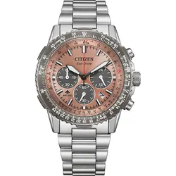 Chronograph CITIZEN "Promaster Sky", silberfarben, braun, Armbanduhren, Herren, Armbanduhr, Solar, Herrenuhr, Edelstahlarmband, analog, Tag