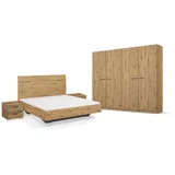 Rauch Möbel Florenz Schlafzimmer, Eiche Artisan, Holz, bestehend aus Bett mit Liegefläche 160x200 cm inklusive 2 Nachttische und Drehtürenschrank BxHxT 226x210x54 cm