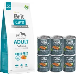 BRIT CARE Grain-free Adult Salmon 12kg  + Wild Farm Superfood Lachs 6x400g getreidefreies Hundefutter