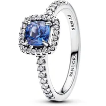 Pandora Timeless Funkelnder Eckiger Blauer Strahlenkranz Ring aus Sterling Silber Funkelndes Quadrat Blau, 58/18,5