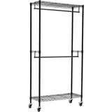 Amazon Basics Doppel-Kleiderstange Offen mit Rädern und Höhenverstellbaren Regalen - Maximalgewicht 181 kg, Schwarz, 91.0 x 35.5 x 183.0 cm (L x W x H)