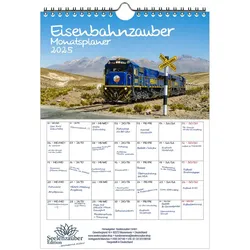 Seelenzauber Wandkalender Eisenbahnzauber Wand- Planer Kalender für 2025 DIN A4 Eisenbahn Zug weiß
