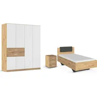rauch Schlafzimmer-Set Maika, (Set, 3-St), Schrank in 3 Breiten und 2 Höhen, Bett 100x200 cm und Nachttisch braun|schwarz|weiß