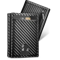 UNOSEKS Portmonee Herren - Slim Wallet mit Münzfach,Kreditkartenetui Herren für 4 Karten Herren-Geldbörsen mit RFID Schutz, Mini Geldbörse Herren Bifold(Kohlefaser)