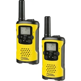 National Geographic 9111450 - Walkie-Talkies 2er-Set, Funkgeräte mit hoher Reichweite bis zu 6 km, Frei-Hand-Funktion, gelb/schwarz