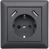 LEDmaxx USB-Steckdose 1-fach Unterputz 2 St. Anthrazit