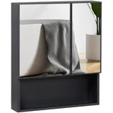 kleankin Spiegelschrank, Badezimmerschrank mit 5 Etagen, Doppeltür, Hängeschrank Medizinschrank für Schlafzimmer, Schwarz, 60 x 13,5 x 70 cm