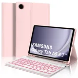 IVEOPPE Tastatur für Samsung Galaxy Tab A9 8.7", Hülle mit Tastatur für Samsung Tab A9 2023, Bluetooth 7-Farbige Beleuchtung Magnetisch Abnehmbarer QWERTZ Layout Tastatur Galaxy A9 Tab 8.7 Zoll, Rosa