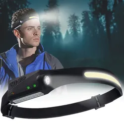 Superhelle COB-LED Stirnlampe mit 230° Weitwinkel – Kopflampe 350lm mit Gestensteuerung, inkl. 2 Lichtquellen für Handwerk & Outdoor