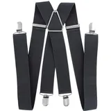axy Hosenträger für Herren breit 3,5 cm in X-Form mit 4 Hosenträger Clips extra stark längenverstellbar 35mm (Dunkelgrau)