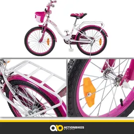 ACTIONBIKES MOTORS Actionbikes Kinderfahrrad Daisy 20 Zoll pink, V-Brake-Bremsen, Antirutschgriffe, Kettenschutz, Korb (East)