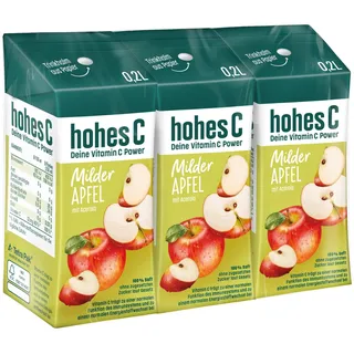 hohes C Milder Apfel (3 x 0,2l), 100% Saft, Apfelsaft, Vitamin C, ohne Zuckerzusatz laut Gesetz, weniger Säure, vegan