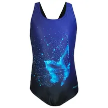 Aquarti Mädchen Badeanzug Chlorresistent Schwimmanzug Muscleback Wassersport Swimsuit, Farbe: EP1281 Schmetterling Blau/Schwarz, Größe: 134 - 134