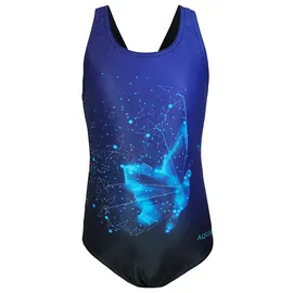 Aquarti Mädchen Badeanzug Chlorresistent Schwimmanzug Muscleback Wassersport Swimsuit, Farbe: EP1281 Schmetterling Blau/Schwarz, Größe: 134 - 134